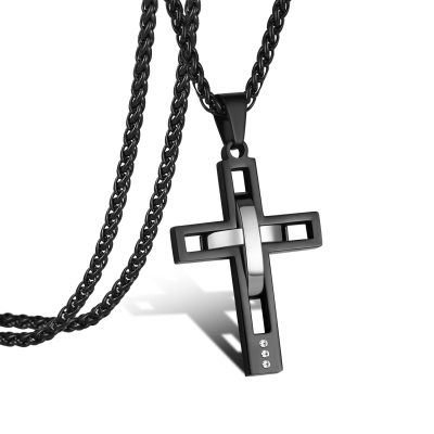 DORANA Hollow Black Cross Necklace for Men Boys Stainless Steel Cross Pendant Chain Religious Christian Men Teen Boys Jewelry Gifts 18-24 Inches Chain