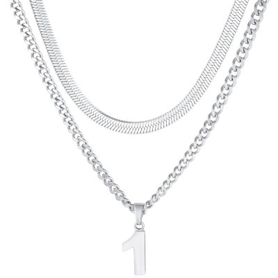 Stainless Steel Number 34 Necklace,Layered Necklace for Men,18+20 In Silver Chain Necklace for Men Boys Kid,Ice Hockey Basketball Football Baseball Team Number Necklaces Sport Athlete Jewelry Gift
