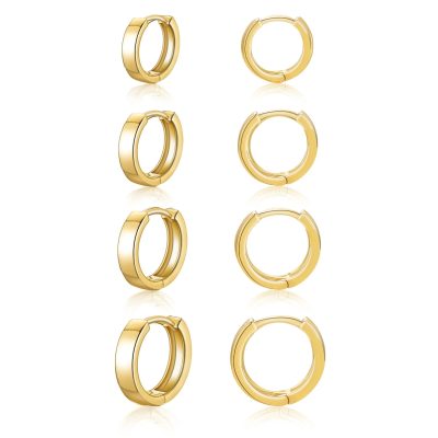 DORANA 4 Pairs Tiny Small Hoop Earrings for Women Girls Men, Gold Post Small Huggie Hypoallergenic Earrings Set for Multiple Piercing, Dainty Cartilage Earrings for Women Men Birthday Christmas Gifts