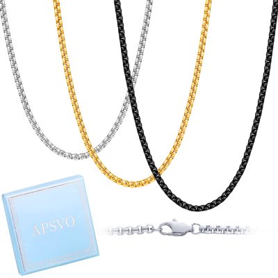 3 Pcs Chain Necklace Men Women Boys Kid,3mm Stainless Steel Silver Black Gold Box Chains for Women Men Boys Jewelry Set Gift,Paired with Pendants,16"/18"/20"/22"/24"/26"/28"/30"/32" Inch Chain