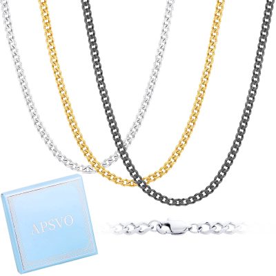 3 Pcs Chain Necklace Men Women Boy Kid,5mm Stainless Steel Silver Black Gold Cuban Curb Link Chains for Men Boy Jewelry Set Gift,Paired with Pendants,16"/18"/20"/22"/24"/26"/28"/30"/32" Inches Chain