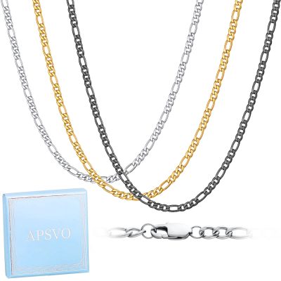 3 Pcs Chain Necklace for Men Women Boys Kid,5mm Stainless Steel Silver Black Gold Figaro Chains for Men Boys Jewelry Set Gift,Paired with Pendants,16"/18"/20"/22"/24"/26"/28"/30"/32" Inches Chain