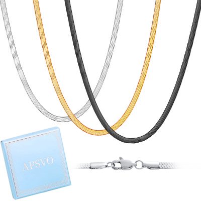 3 Pcs Chain Necklace Men Women Boys,4mm Stainless Steel Silver Black Gold Herringbone Chains for Women Men Boys Jewelry Set Gift,Paired with Pendant,16"/18"/20"/22"/24"/26"/28"/30"/32" Inch Chain