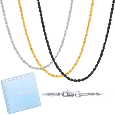 3 Pcs Chain Necklace Men Women Boys,3mm Stainless Steel Silver Black Gold Twisted Braided Rope Chains for Men Boy Jewelry Set Gift,Paired with Pendant,16"/18"/20"/22"/24"/26"/28"/30"/32" In Chain