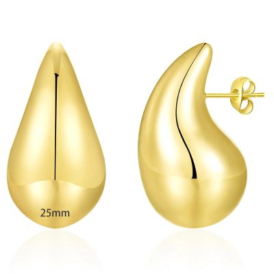 DORANA Chunky Gold Hoop Earrings for Women, Dupes Bottega Stud Earrings Lightweight Waterdrop Teardrop Hollow Open Hoops Hypoallergenic Gold Plated Earrings Jewelry for Women Girls 18/25/32/47mm