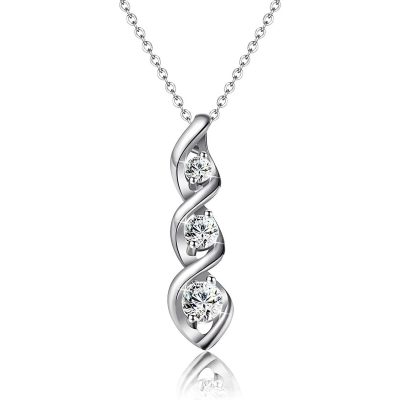 DORANA Silver Cubic Zirconia Necklace for Women Girls, Dainty Simple 3 Stones Twisted Girls Women Necklaces Pendant Chain Bridesmaid Jewelry Valentine's Day Gift