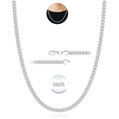 S925 Sterling Silver 3 mm/5 mm Thick Cuban Chain for Men Boys Kid Silver Chain Necklace Non-tarnish Hypoallergenic Cuban Curb Link Chain Necklace Jewelry Gift for Boyfriend Men 18/20/22/24 Inches