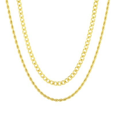 Layered Gold Chain Necklaces for Men Women Boys,Stainless Steel 5mm Cuban Curb Link Chain and 3mm Rope Chains Set,16/18/20/22/24/26 Inch Chain Boyfriend Girlfriend Birthday Christmas Jewelry Gift