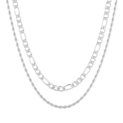 Layered Silver Chain Necklaces for Men Women Boys Kid,Stainless Steel 5mm Figaro Chain and 3mm Rope Chains Set,16"/18"/20"/22"/24"/26" Inch Chain Boyfriend Girlfriend Birthday Christmas Jewelry Gift