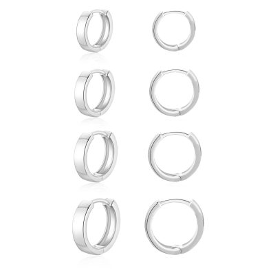 DORANA 4 Pairs Tiny Small Hoop Earrings for Women Girls Men,Silver Post Small Huggie Hypoallergenic Earrings Set for Multiple Piercing, Dainty Cartilage Earrings for Women Men Birthday Christmas Gift