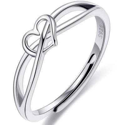 DORANA Adjustable 6-10 Size 925 Sterling Silver Rings for Women Girls Thumb Love Heart Ring Eternity Wedding Rings Bands for Women Engagement Ring Anniversary Christmas Valentine's Day Jewelry Gift