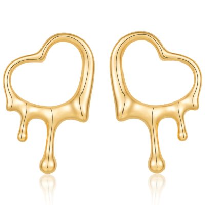 DORANA Chunky Unique Gold Drop Earrings for Women,Melting Statement Love Heart Dangle Earring Irregular Waterdrop Teardrop Stud Earrings Trendy Jewelry Birthday Christmas Women Girlfriend Gifts