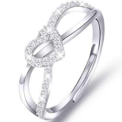 DORANA Adjustable 6-10 Size 925 Sterling Silver Rings for Women Girls Thumb Love Heart Ring CZ Wedding Rings Bands for Women Engagement Ring Anniversary Christmas Valentine's Day Jewelry Gift