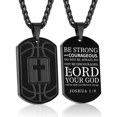 DORANA Basketball Silver Dog Tag Cross Necklaces for Men Teen Boys Son Boyfriend Bible Pendant Cross Stainless Steel Men Necklace 1st Communion Confirmation Religious Christian Jewelry Gift 24 In Chain