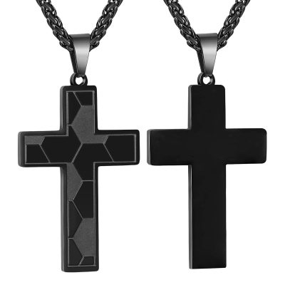 Black Soccer Cross Necklace for Boys Men Stainless Steel Cross Pendant Chain,First Communion Baptism Confirmation Religious Christian Jewelry Gift for Teen Boys,Bible Verse Necklace Stuff Accessory