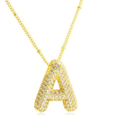 DORANA Initial Necklaces for Women Girls Gold A-Z Pendant Cubic Zirconia Initial Necklace Balloon Bubble Necklace Alphabet Letter Pendant 18+2 Inches Valentine Birthday Christmas Jewelry Gift