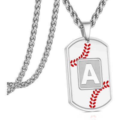 DORANA Silver Baseball Initial A-Z Letter Necklace Pendant for Men Boy Son Boyfriend,Stainless Steel Name Statement Capital Alphabet Dog Tag Pendent Sport Athlete Jewelry 24In Chain Christmas Gift