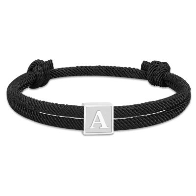 DORANA Black Rope Initial Bracelet for Men Boys Boyfriend,Stainless Steel I Letter Charm Bracelet,Handmade Braided Bracelet Adjustable 7-13 Inch Jewelry Christmas Valentine's Day Birthday Gift for Him