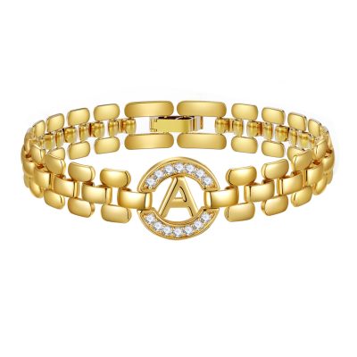 DORANA A-Z Initial Bracelets for Women Teen Girls Gold Initial Charm Bracelet Cubic Zirconia Statement Capital Alphabet Letter Chain Bracelet Valentine Birthday Mother's Day Christmas Jewelry Gifts