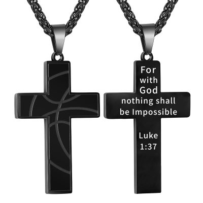 Basketball Cross Necklace for Boys Men, Stainless Steel Cross Pendant Chain Religious Christian First Communion Confirmation Joshua 1:9 Jewelry,Basketball Christmas Gift Basketball Accessory Stuff