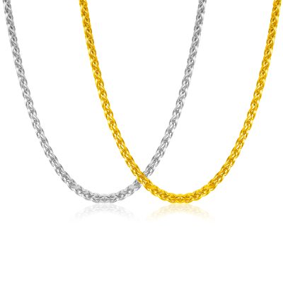2 Pcs Chain Necklace for Men Women Boy Kid, 3mm Stainless Steel Gold Silver Wheat Rope Chains for Men Boy Kid Jewelry Gift, Paired with Pendants,16"/18"/20"/22"/24"/26"/28"/30"/32" Inches Chain
