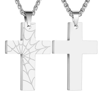 DORANA Silver Cross Necklace for Men Boys Son Boyfriend Stainless Steel Spider Web Bible Verse Pendant 18 In Chain 1st Communion Confirmation Baptism Religious Christian Christmas Jewelry Gift