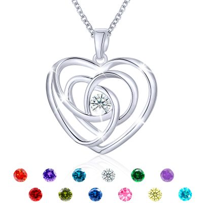 DORANA 18K White Gold Love Heart Necklaces for Women Girls,S925 Sterling Silver April Birthstone Necklaces with CZ crystal,Dainty Love Pendant Necklaces Birth Jewelry Christmas Birthday Gift for Her