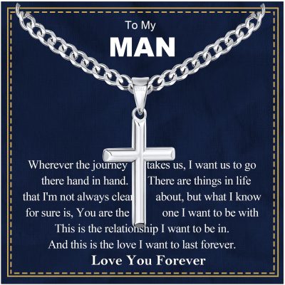 DORANA Silver Cross Necklace for Men Boys 316L Stainless Steel To My Man Gift Cross Pendant Necklace Religious Christian Catholic Birthday Valentine's Day Christmas Jewelry Gifts 24 In Cuban Chain