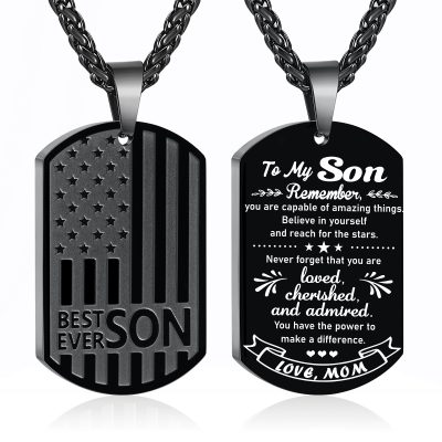 DORANA Black To My Son Necklace Gifts from Mom Mother, Best Son Ever American Flag Dog Tag Pendant Chain Jewelry Christmas Birthday Valentine's Day Father's Day Gifts Ideal Presents for Boys Men Kid