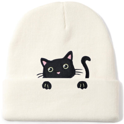 BAVACE Cat Beanie Hat for Women Men Thick Knitted Cuffed Skull Cap Winter Cute Stuff Accessories Decoration Birthday Christmas Jewelry Gifts Teen Mom Dad Adults Cat Lovers Stocking Stuffers Age