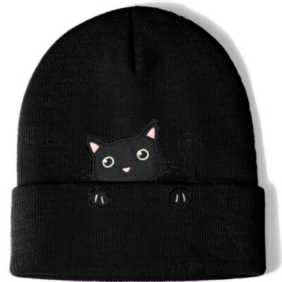 BAVACE Cat Beanie Hat for Women Men Thick Knitted Cuffed Skull Cap Winter Cute Stuff Accessories Decoration Birthday Christmas Jewelry Gifts Teen Mom Dad Adults Cat Lovers Stocking Stuffers Age